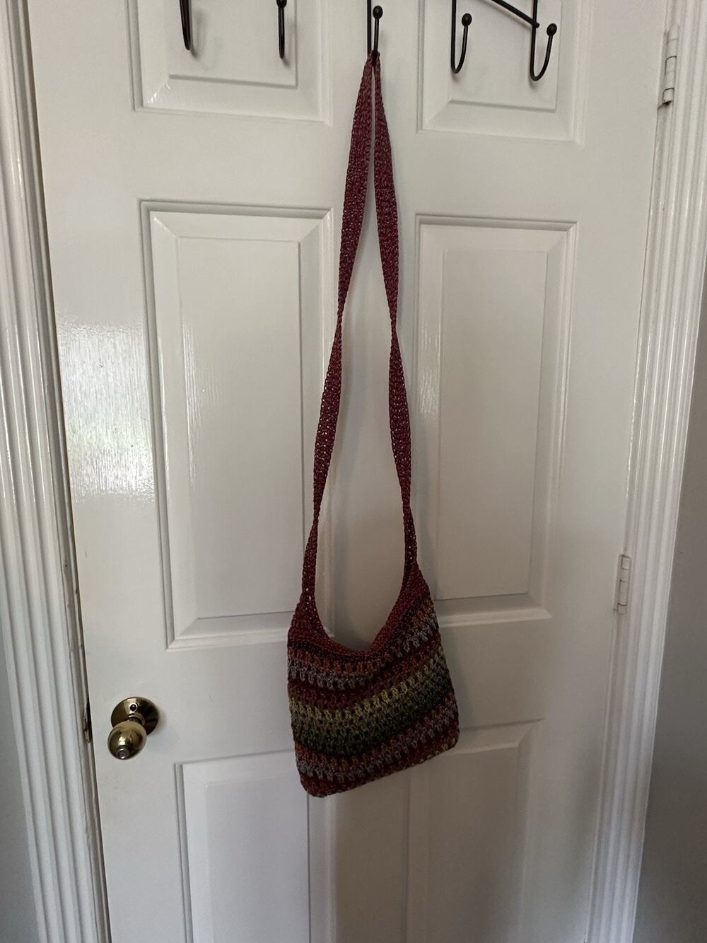 The Sak Crossbody Crochet Handbag Multi Color Striped Boho Knit Rainbow Purse